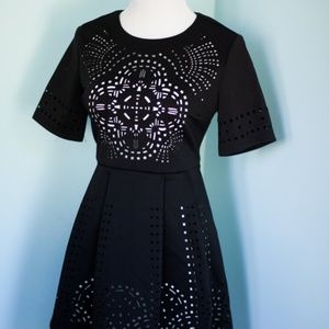 Black Cutout Pattern Skater Dress